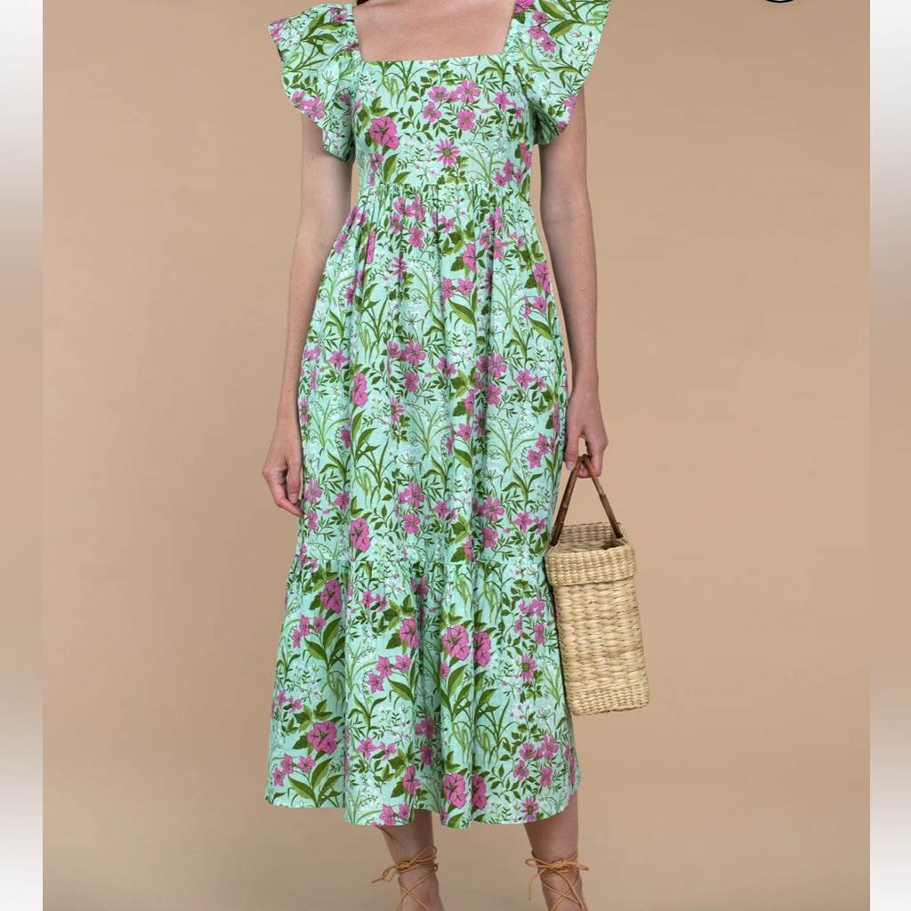 Euc Olivia James The Label Brooke Dress In Bouquet Tods Honeydew, Size Xs